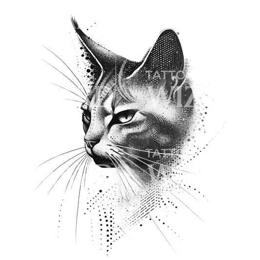 Abyssin Cat Dotwork Tattoo Design
