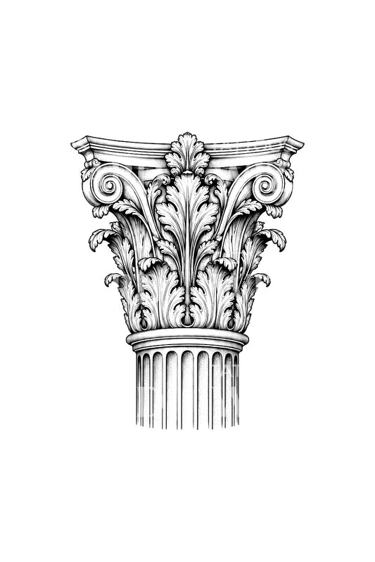 Tatuaż | Acanthus Column Top Line Drawing Tattoo Idea