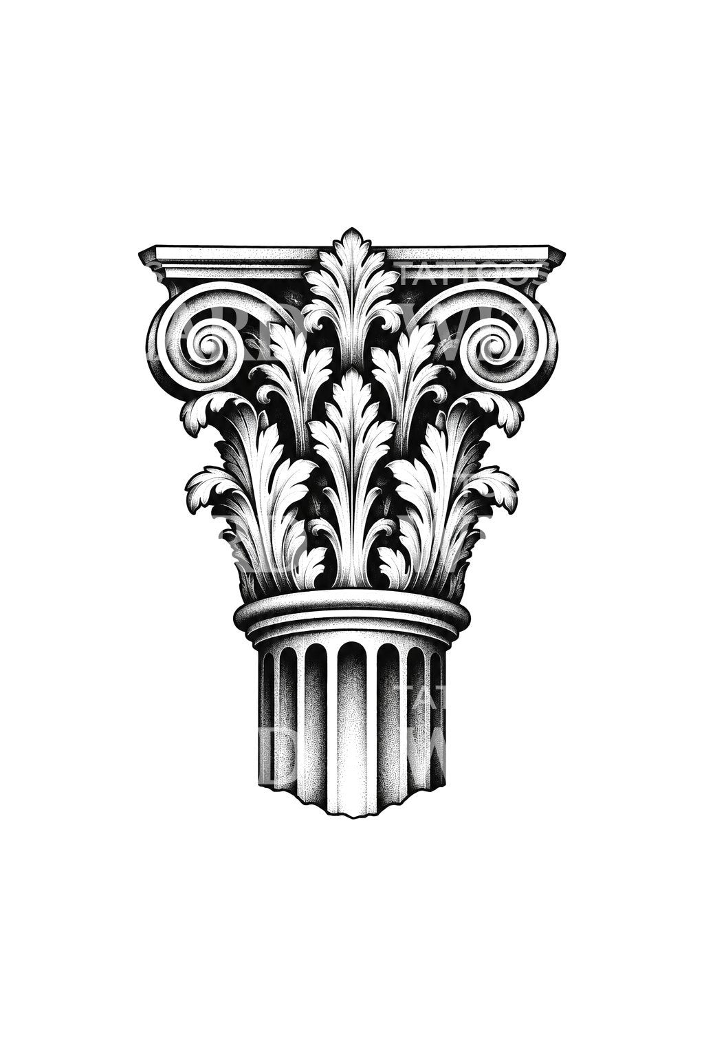 Ilustração de tatuagem de coluna romana coroada de acanto