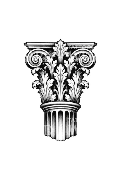 Ilustração de tatuagem de coluna romana coroada de acanto