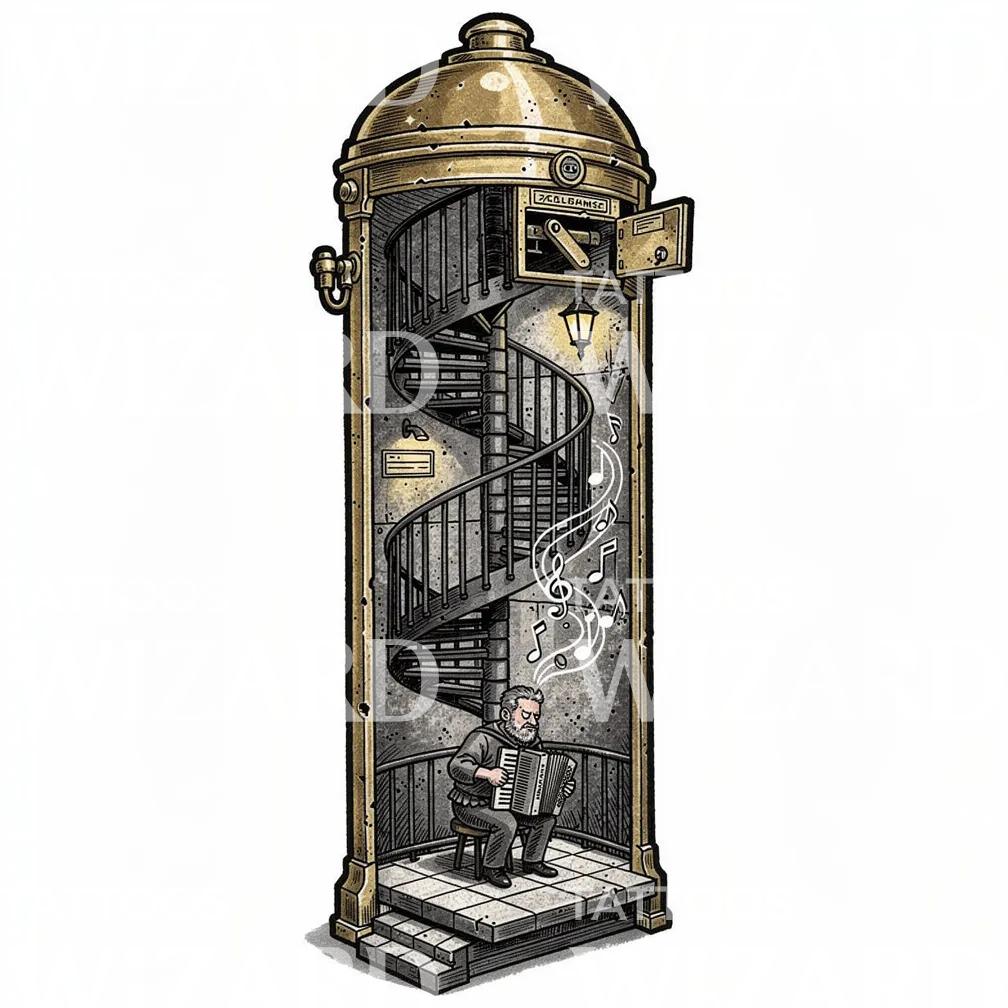 Accordion Stairwell Elevator Tattoo Design