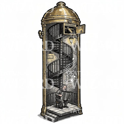 Accordion Stairwell Elevator Tattoo Design