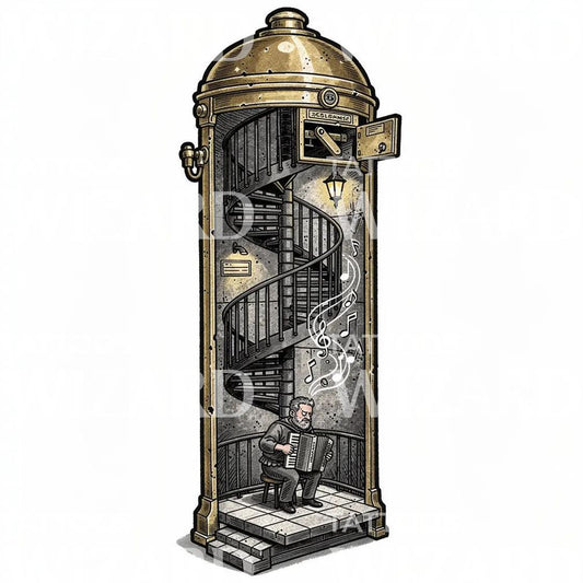 Accordion Stairwell Elevator Tattoo Design