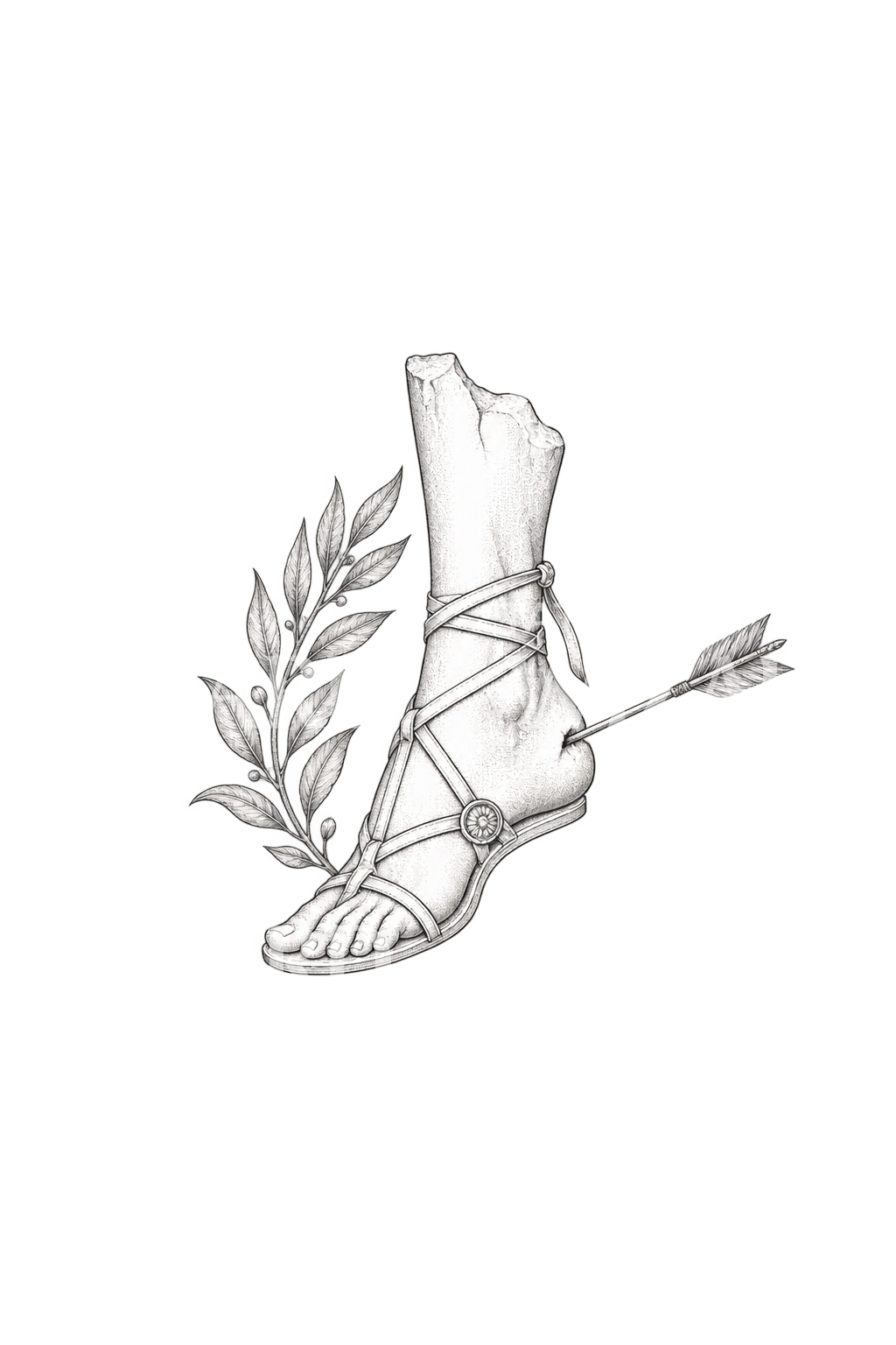 Idea de tatuaje de estatua del talón de Aquiles con flecha
