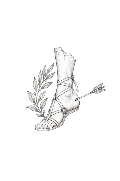 Idea de tatuaje de estatua del talón de Aquiles con flecha