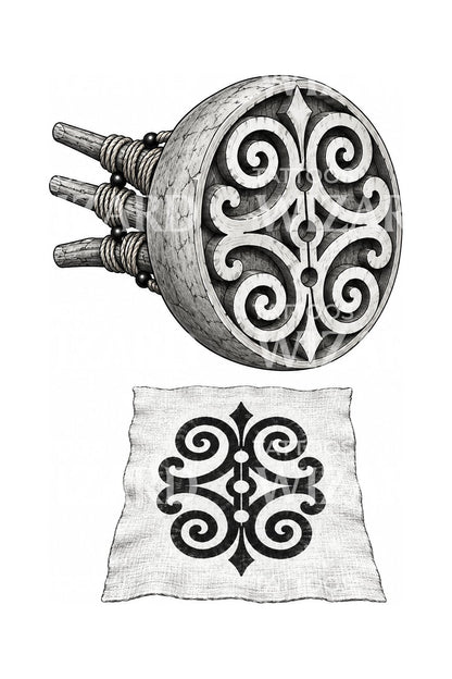Adinkra-drukblok en doek, tattoo-ontwerp