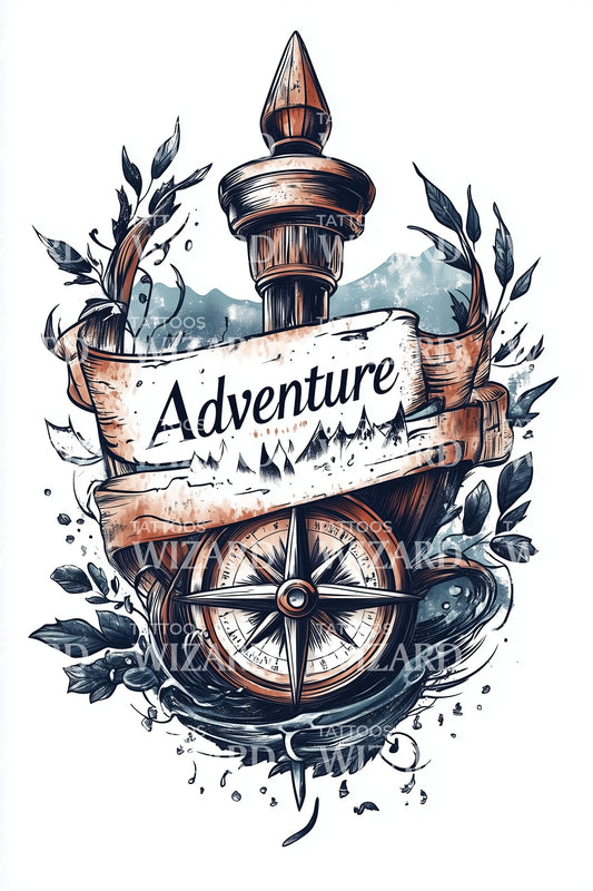 Adventure Anchor Compass Tattoo Design