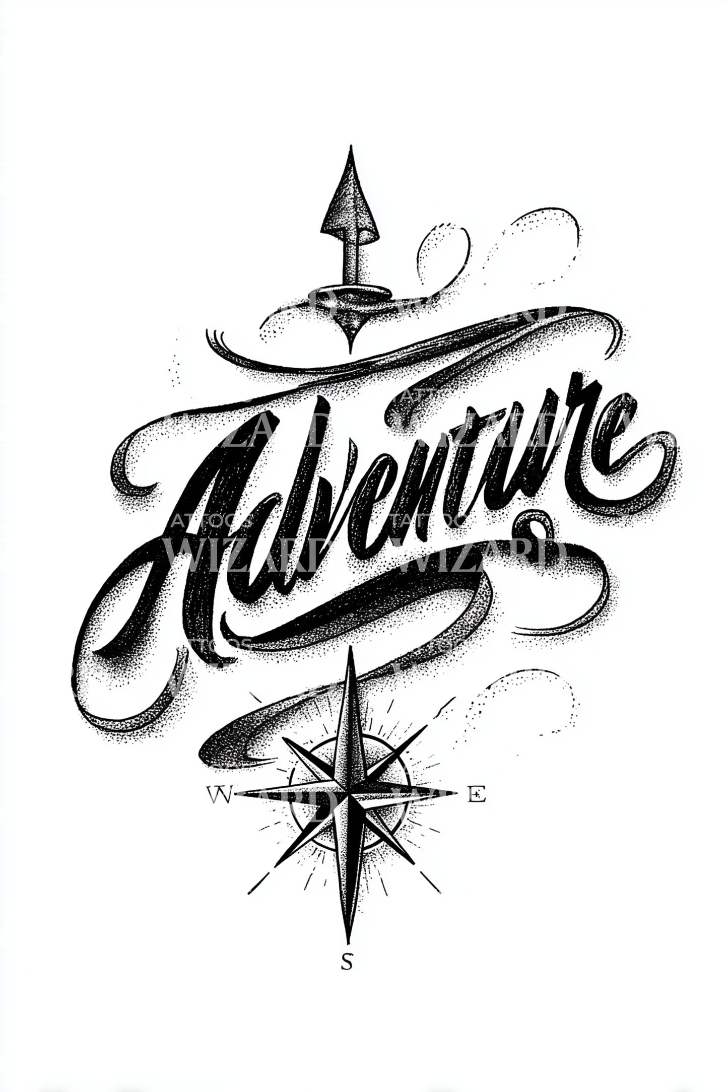 Adventure Compass Script Tattoo Design