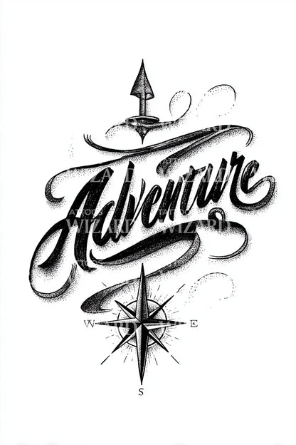 Adventure Compass Script Tattoo Design