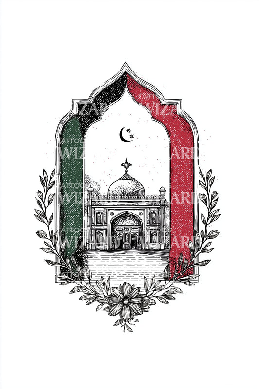 Afghan Geschützter Bogen Tattoo Illustration