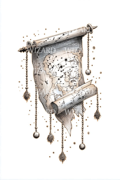 Aged Constellation Scroll Tattoo Illustration