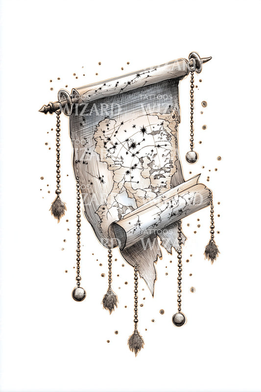 Aged Constellation Scroll Tattoo Illustration