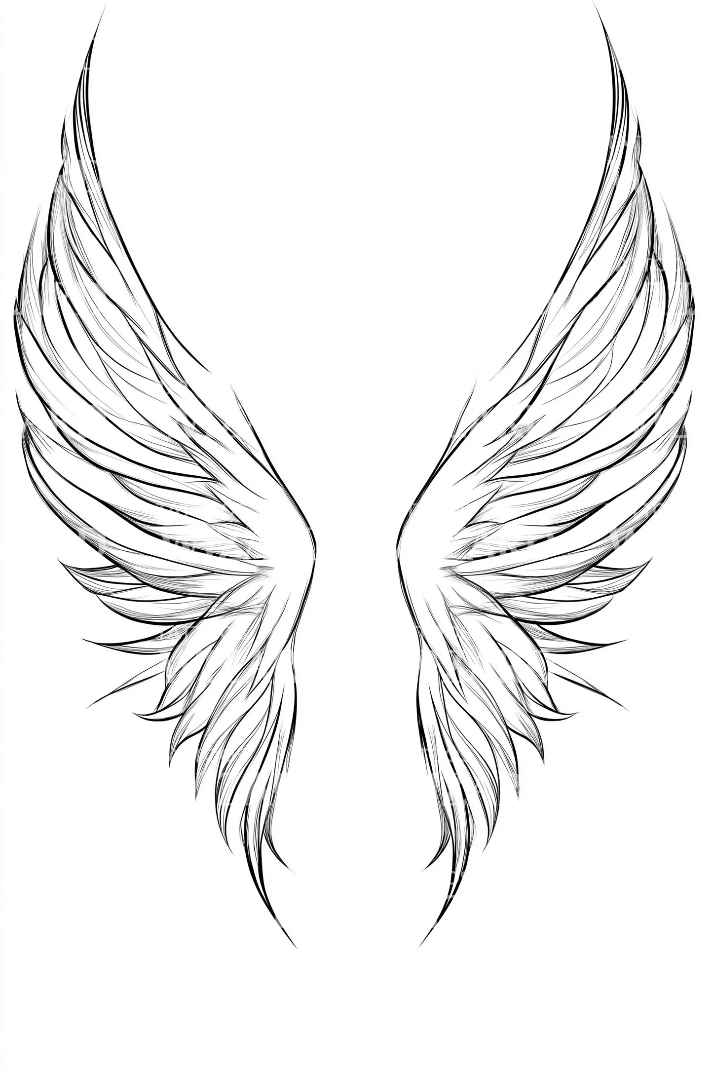 Airy Feather Wing Outline Tattoo Illustration