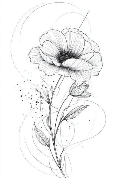 Airy Poppy Sketch Tattoo Design