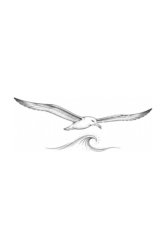 Albatros über einer Welle Fine-Line-Tattoo