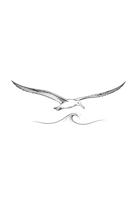 Albatross Gliding over Wave Fine Line Tattoo Idea