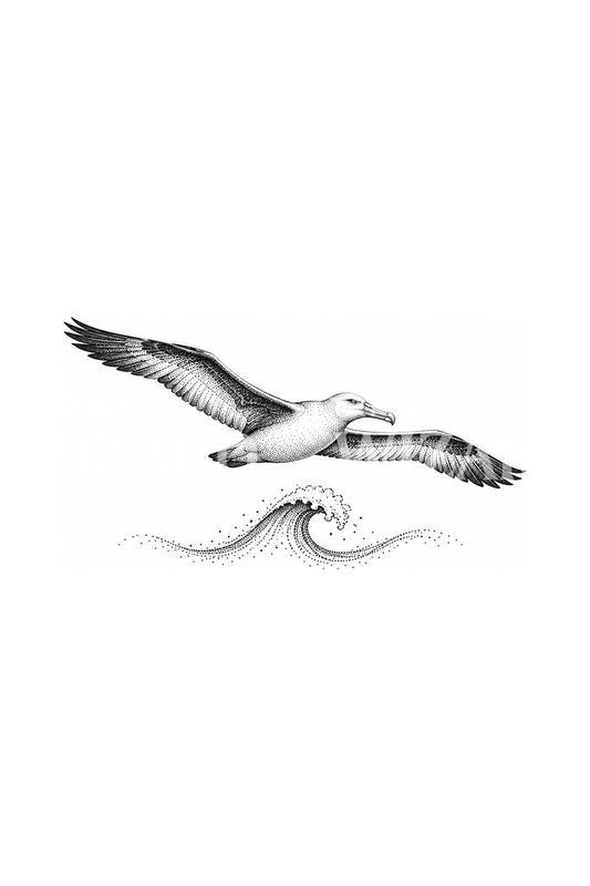 Idée de tatouage dotwork d’un albatros au-dessus d’une vague