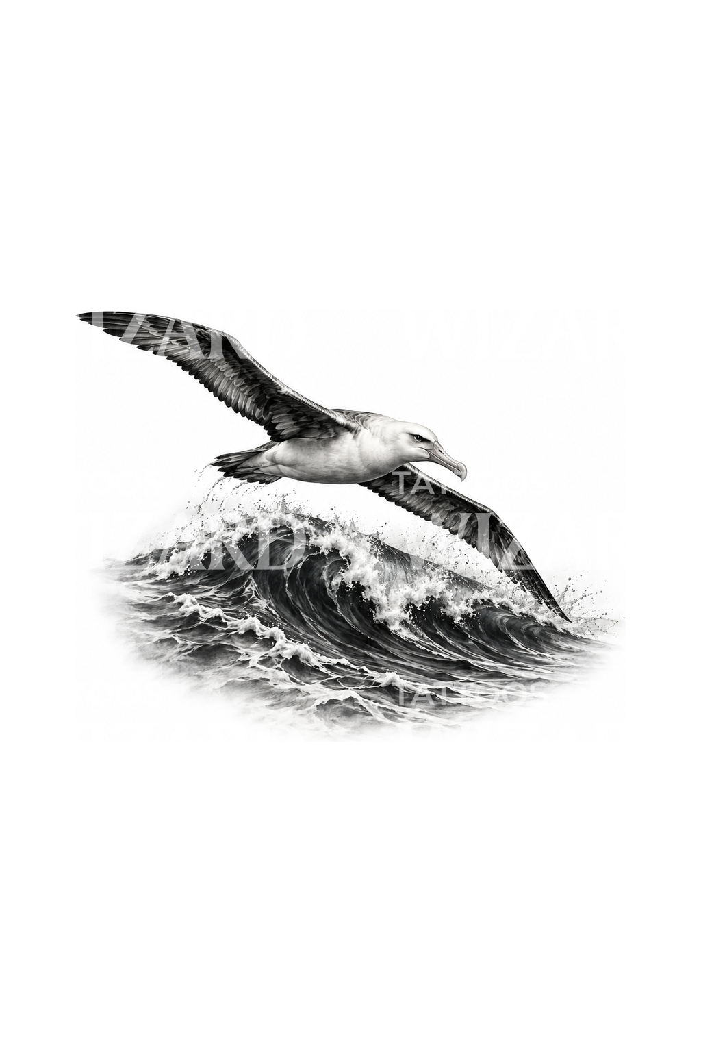 Tatueringsdesign med en albatross över vågen