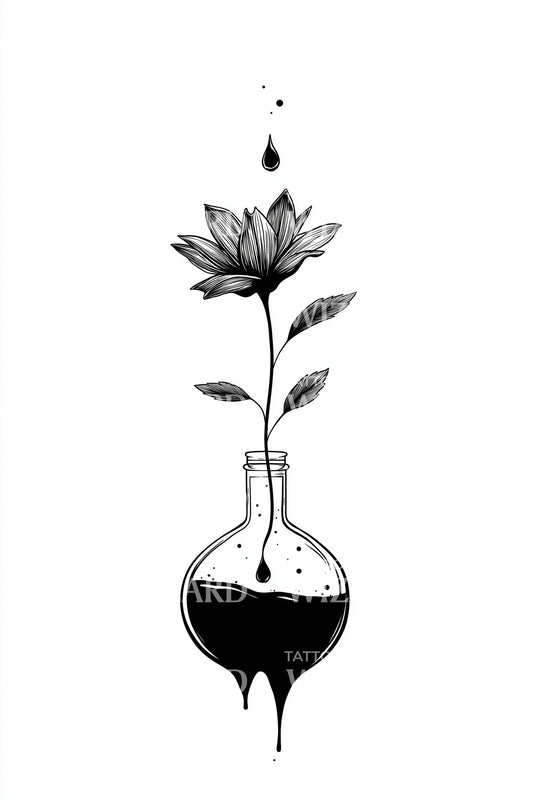 Alchemy Flask Flower Tattoo Illustration