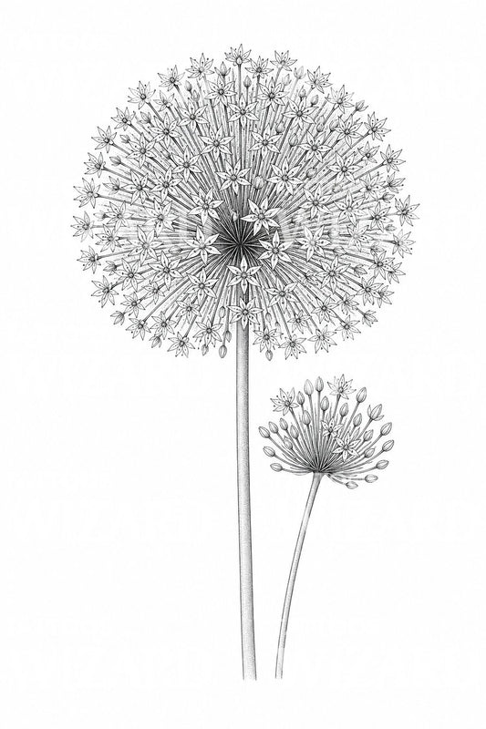 Tetovací návrh květu okrasného česneku Allium Globe
