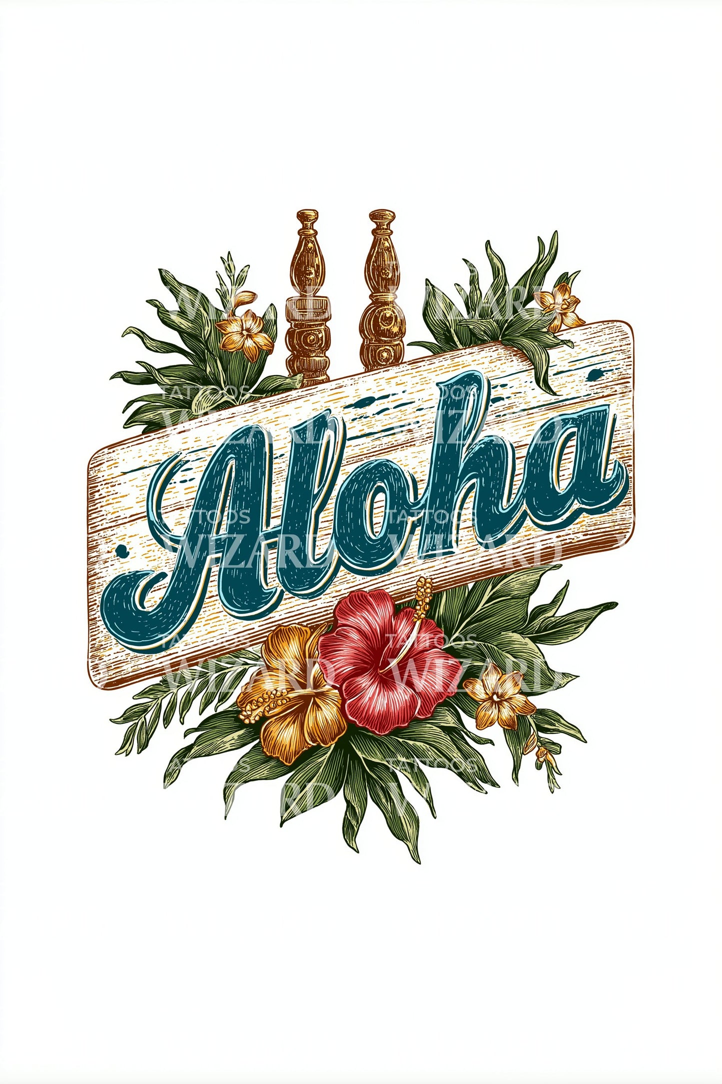 Aloha Hibiscus Banner Tattoo Design