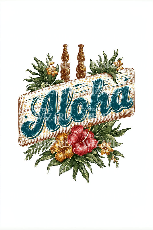 Aloha Hibiscus Banner Tattoo Design