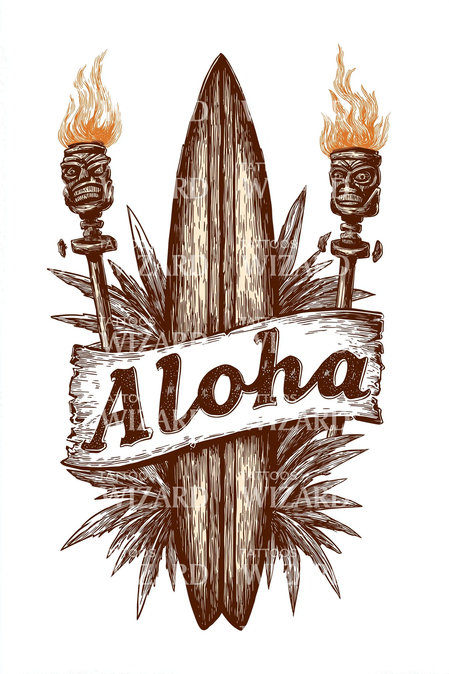Aloha Tiki Surfboard Tattoo Design