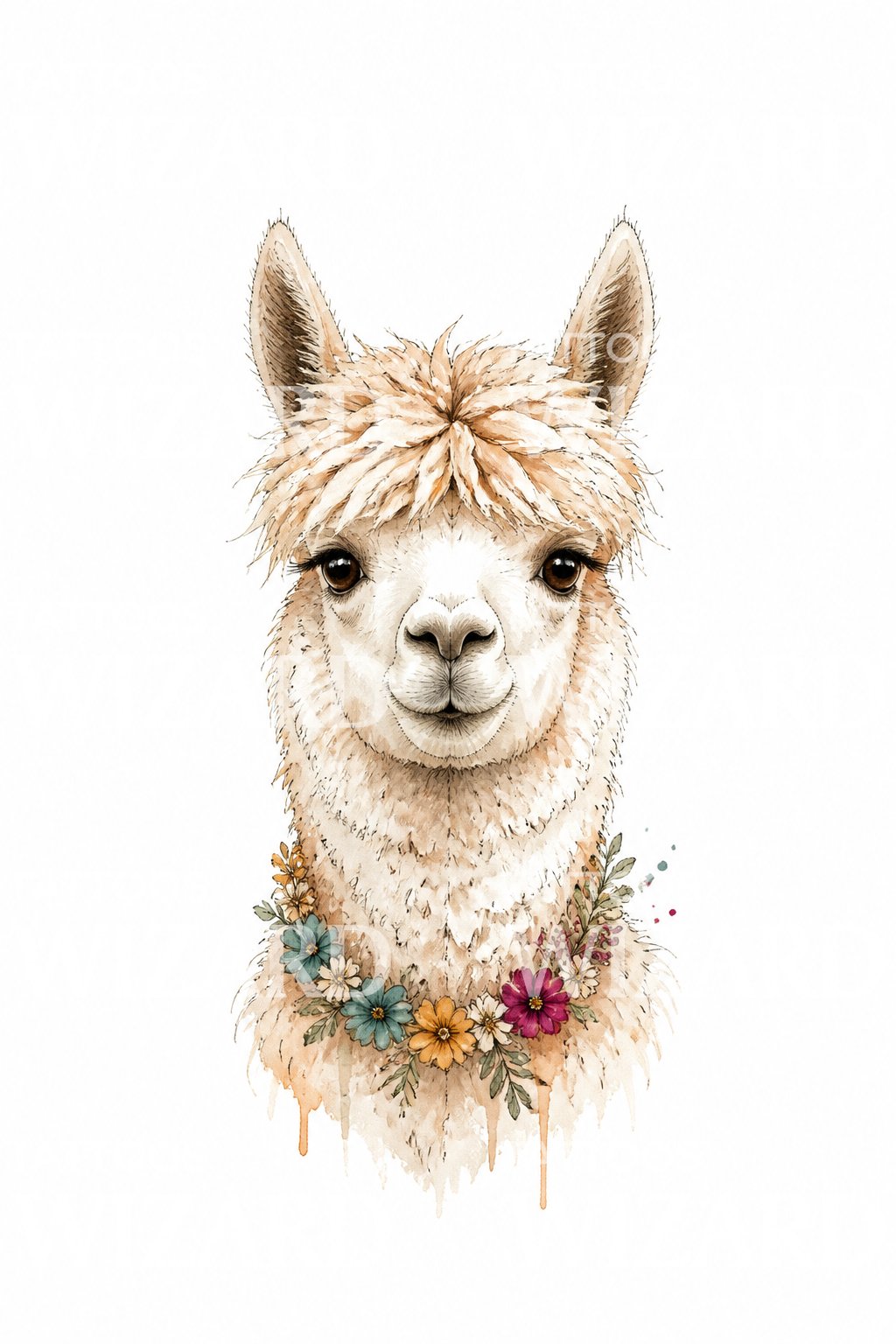 Idea per tatuaggio di alpaca con ghirlanda di fiori