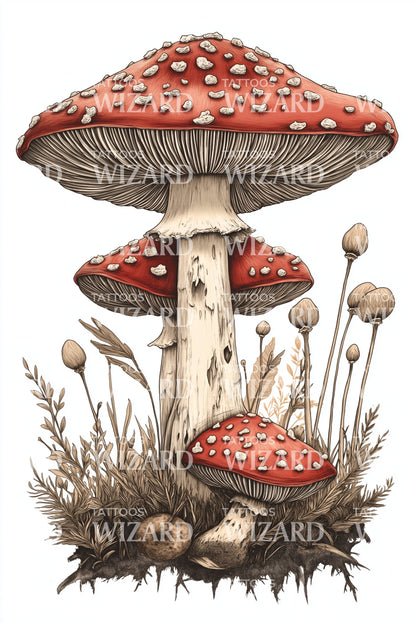 Amanita Meadow Scene Tattoo Design