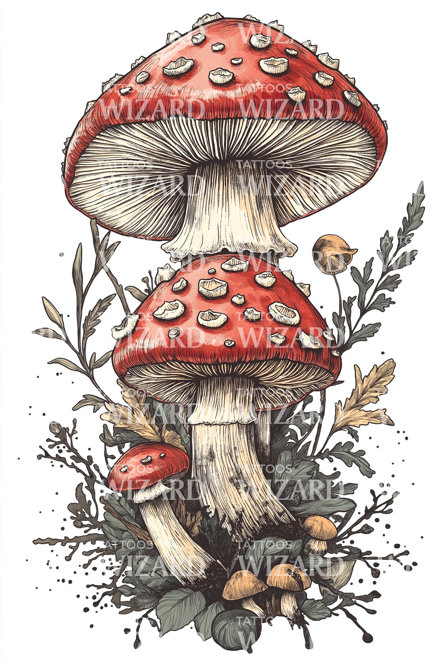 Amanita Trio Bouquet Tattoo Illustration