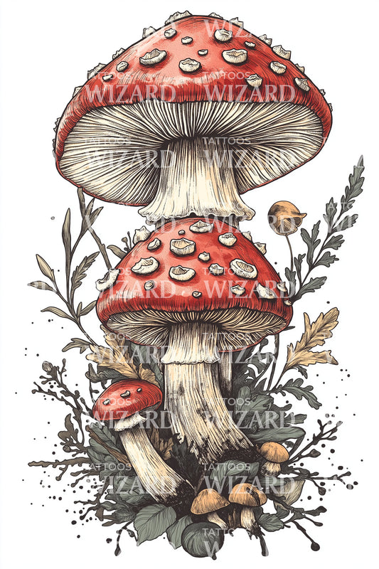 Amanita Trio Bouquet Tattoo Illustration