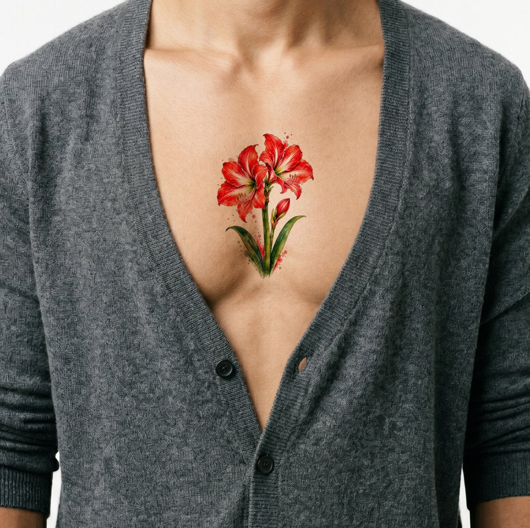 Tattoo-Design mit roten Amaryllisblüten