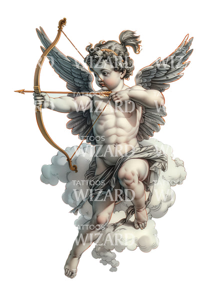 Amazing Cupid in Heaven Tattoo Design