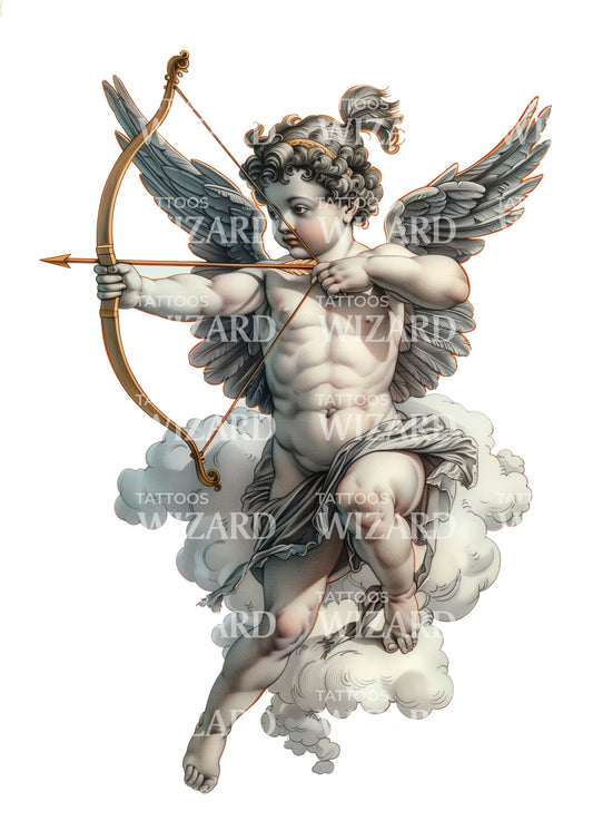 Amazing Cupid in Heaven Tattoo Design