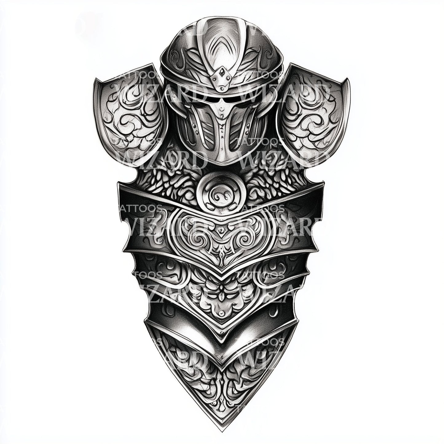 Amazing Knight Shield in Blackwork Flash Tattoo