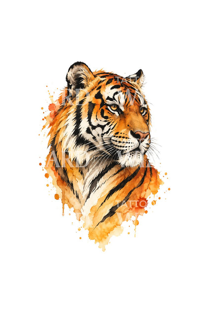 Bärnstensfärgad akvarelltiger med bläckränder, tatueringsdesign