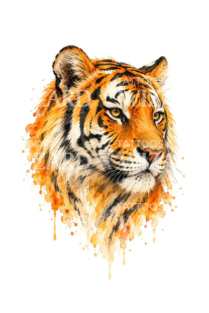 Ilustrasi Tato Harimau Cat Air Amber