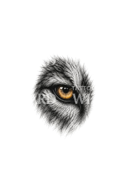 Micro realism-tatoveringsdesign med ravfarget ulveøye