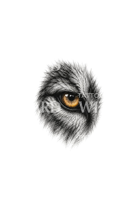 Micro realism-tatoveringsdesign med ravfarget ulveøye