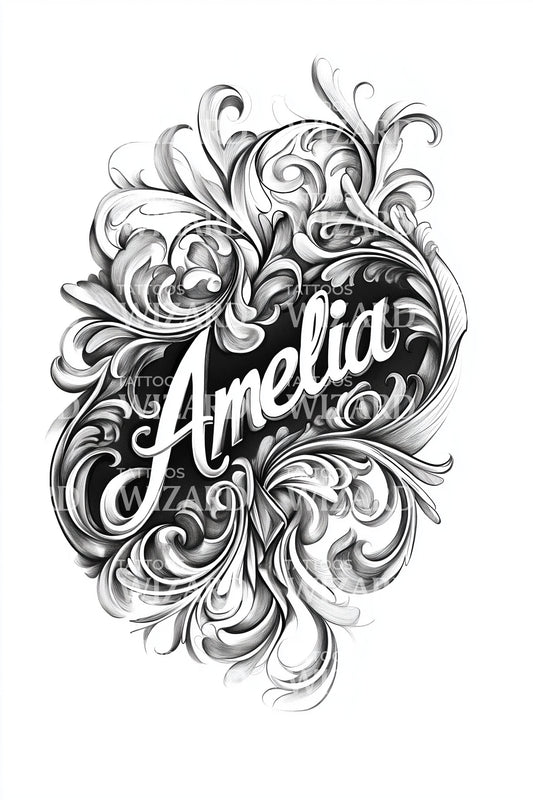 Amelia Baroque Script Tattoo Design