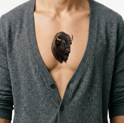 American Bison Black and Grey Tattoo Design