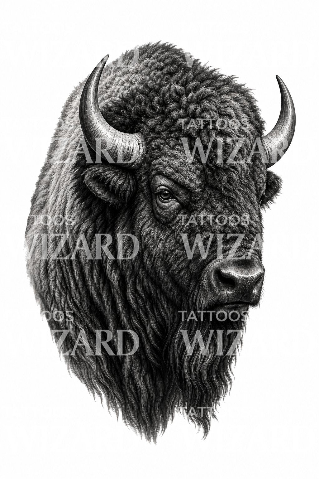 American Bison Black and Grey Tattoo Design