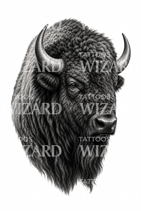 Amerikaanse bizon tattoo ontwerp in zwart en grijs