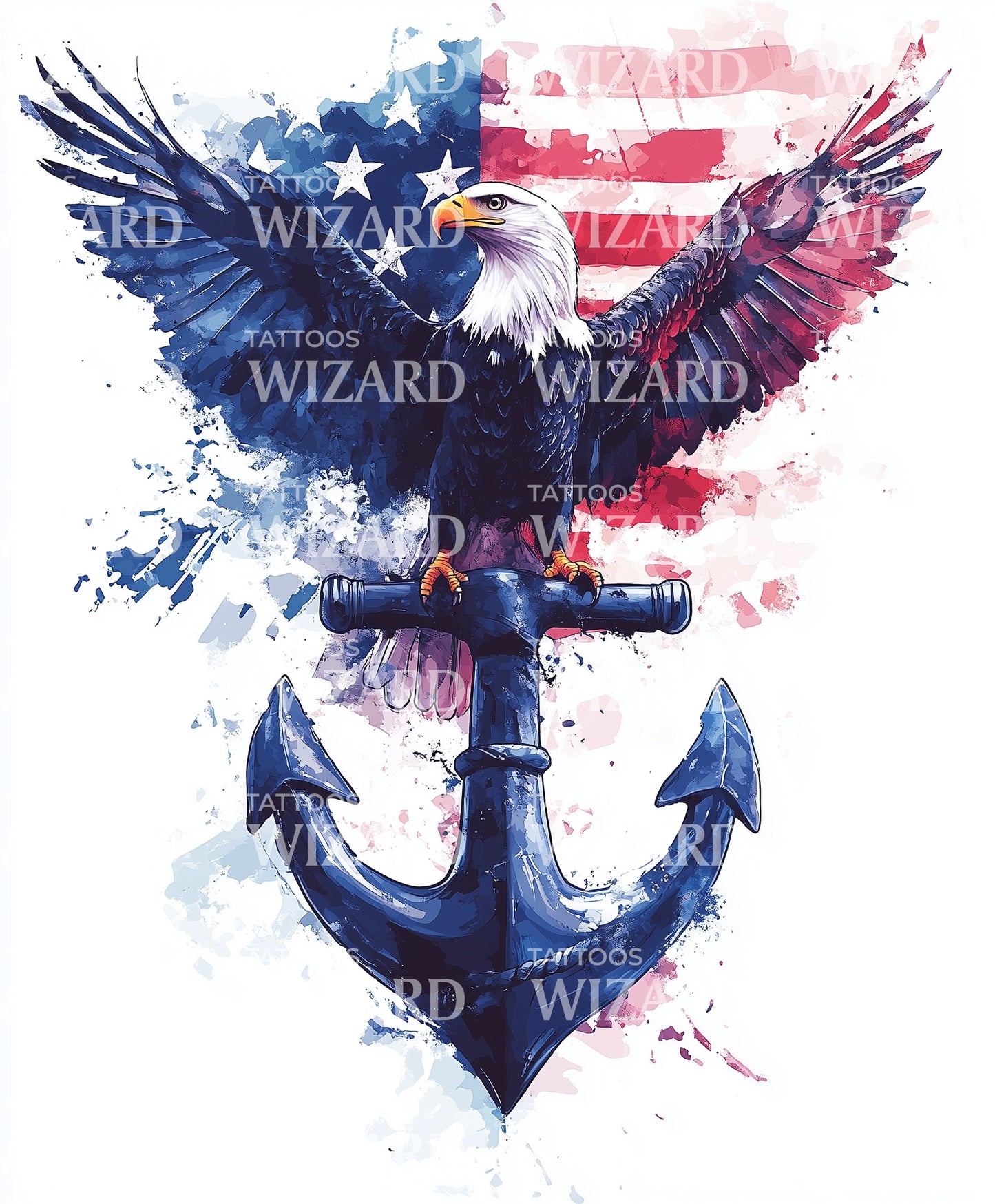 American Eagle with Flag and Anchor Tattoo Design