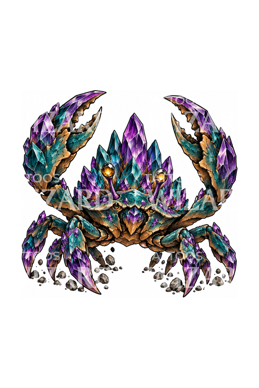 Tattoo-ontwerp van een amethistkristal-krakenkaiju