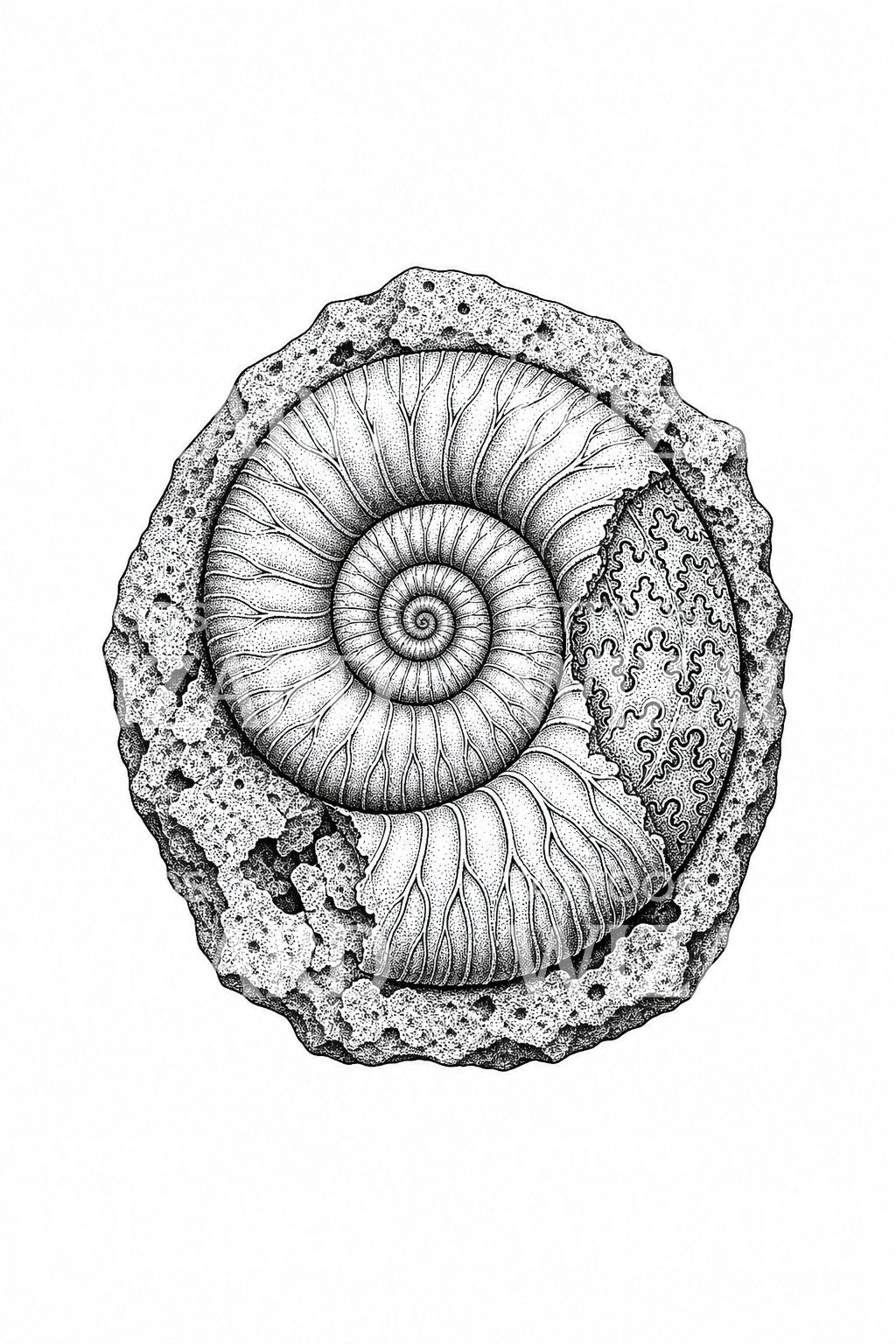 Ammonite Fossil in Matrix Tattoo Design