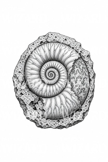 Ammonite Fossil in Matrix Tattoo Design