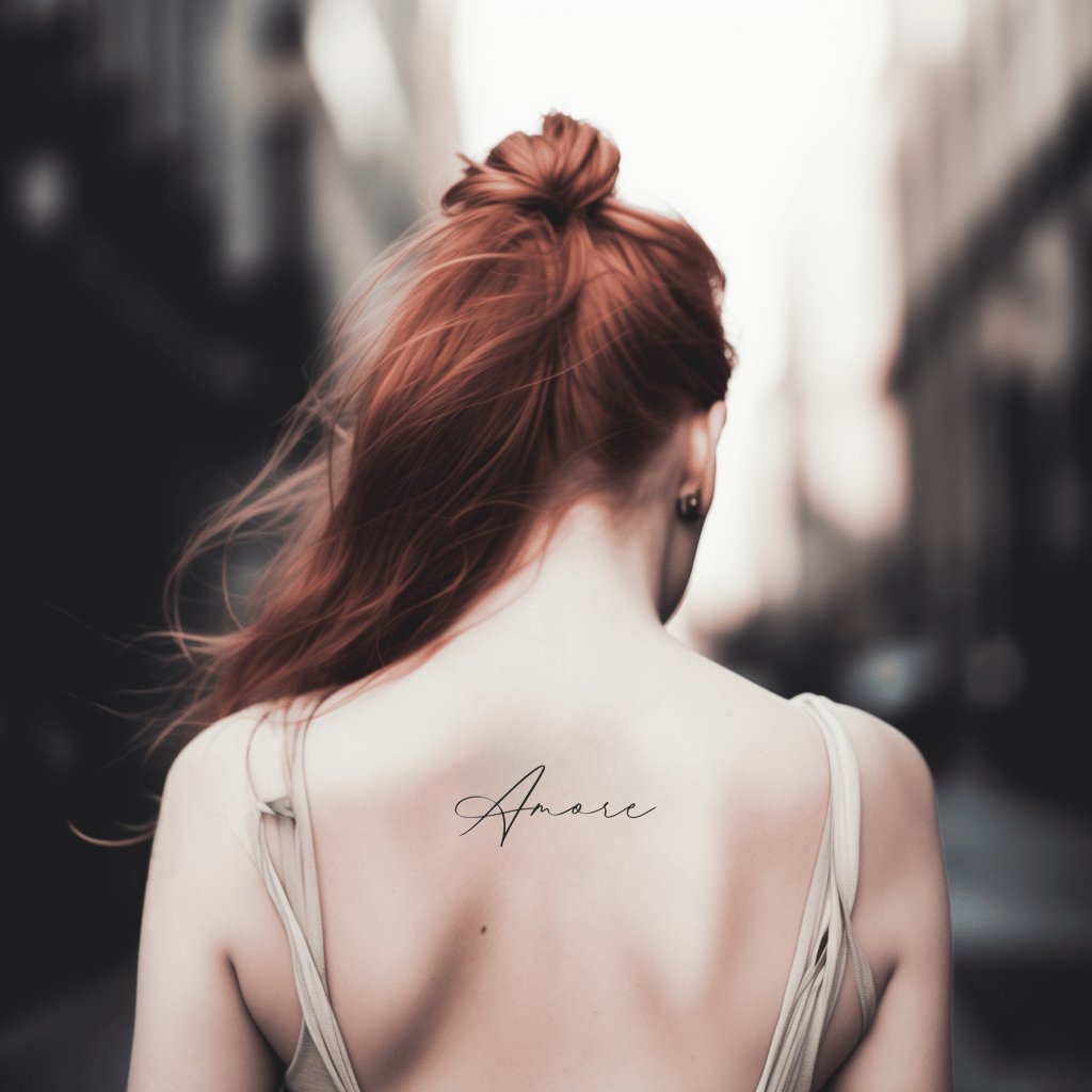 Amore Fineline Lettering Tattoo Design