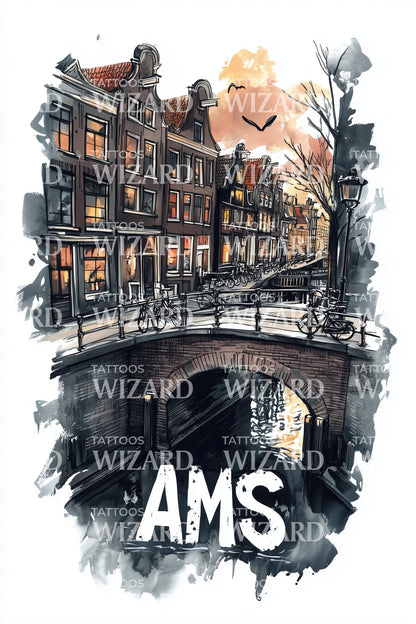 AMS Canal Bridge Tattoo Illustration