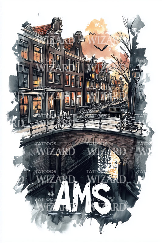 AMS Canal Bridge Tattoo Illustration